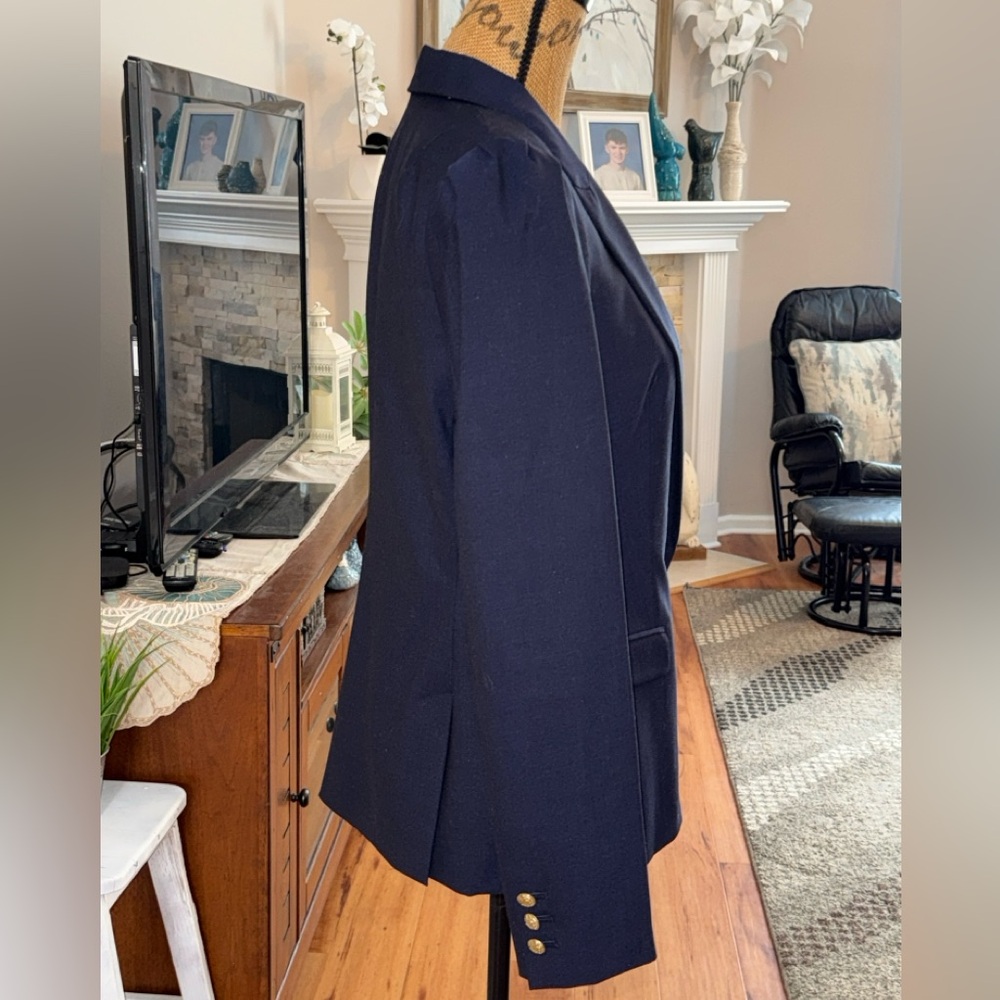 Banana Republic NWT Navy Blue Puff sleeve lightweight wool blend Blazer, sz 10 - Picture 5 of 14